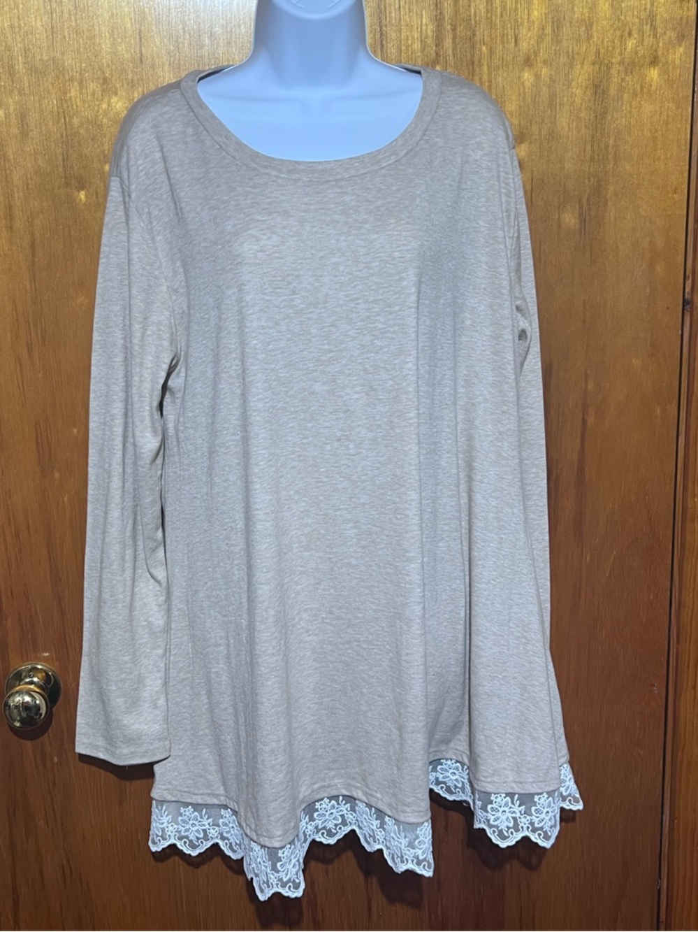 Wekili Tunic Top Size XL Light Tan Color Lace Trim In Front Like New